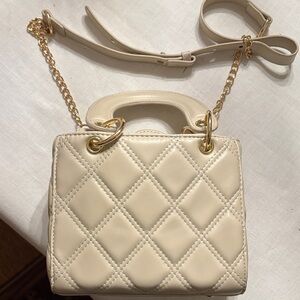 Elegant Cream Quilted Mini Bag with Gold Chain EUC